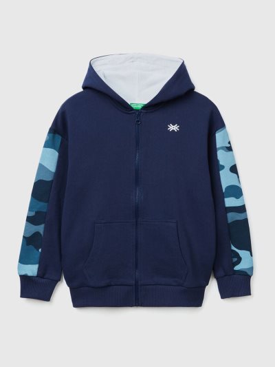 Dark Blue Kids' Benetton Camouflage Sleeves Hoodie | AU114542