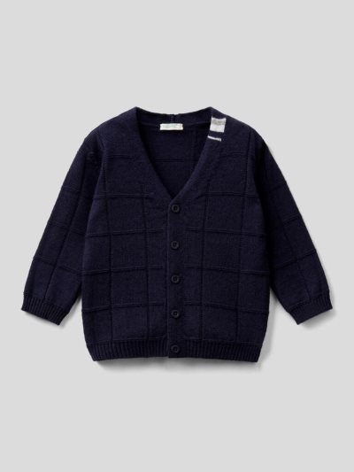 Dark Blue Kids' Benetton Check Cardigan | AU286916