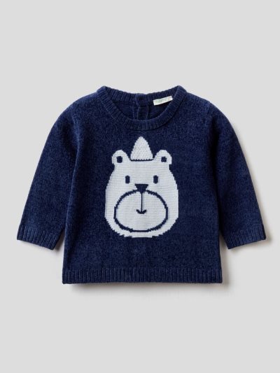 Dark Blue Kids' Benetton Chenille Inlay Sweaters | AU450882