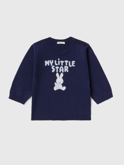 Dark Blue Kids' Benetton Cotton Inlay Sweaters | AU247994