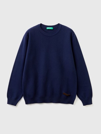 Dark Blue Kids' Benetton Crew Neck Pure Cotton Sweaters | AU559638