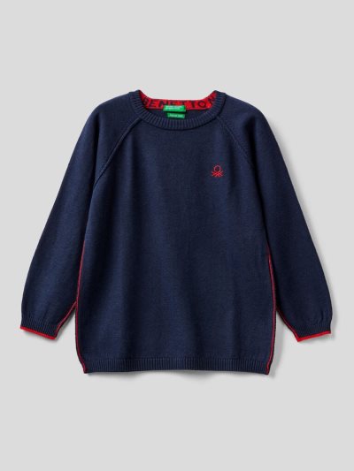 Dark Blue Kids' Benetton Crew Neck Raglan Sleeves Sweaters | AU732236