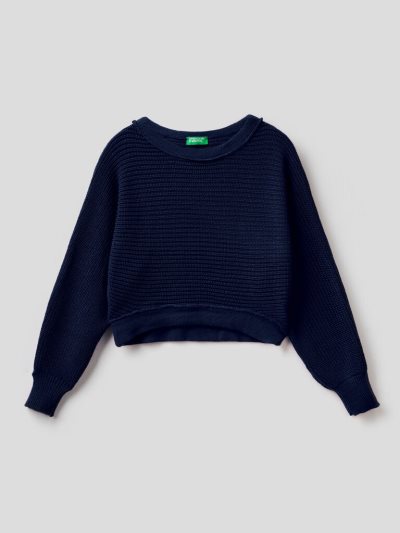 Dark Blue Kids' Benetton Cropped Round Neck Sweaters | AU627676