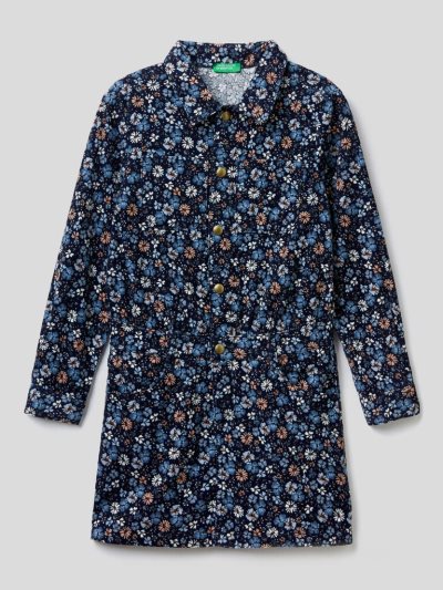 Dark Blue Kids' Benetton Floral Velvet Dress | AU788398