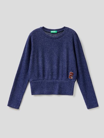 Dark Blue Kids' Benetton Flowy Patch Long Sleeve T-shirts | AU169052