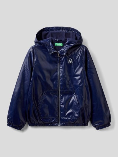 Dark Blue Kids' Benetton Glossy Zip And Hood Light Jackets | AU997172