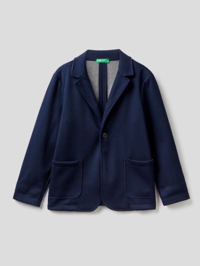 Dark Blue Kids' Benetton Jacquard Jersey Blazers | AU189634