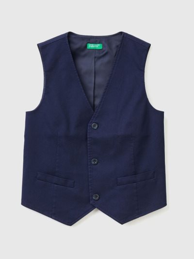 Dark Blue Kids' Benetton Lined Buttons Vest | AU568502