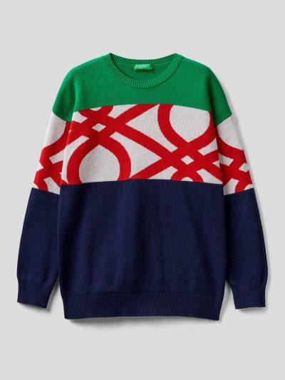 Dark Blue Kids' Benetton Logo Inlay Sweaters | AU607366