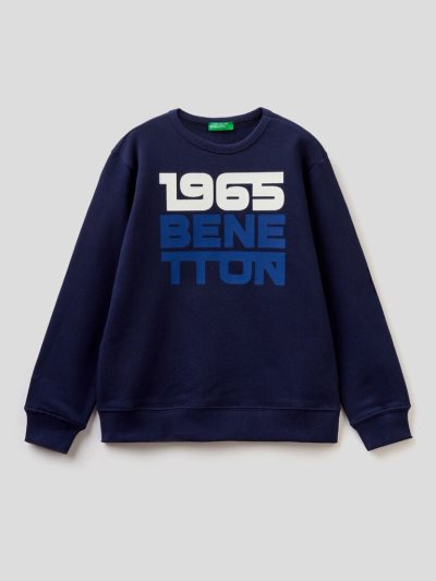 Dark Blue Kids' Benetton Logo Print Hoodie | AU143359