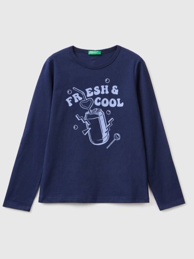 Dark Blue Kids' Benetton Long Sleeve 100% Cotton T Shirts | AU325262