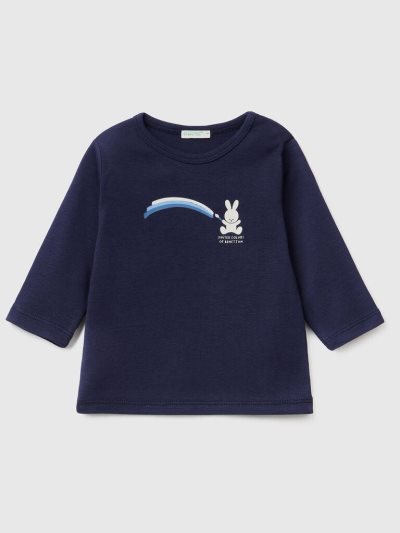 Dark Blue Kids' Benetton Long Sleeve 100% Organic Cotton T Shirts | AU918025