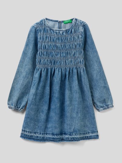 Dark Blue Kids' Benetton Long Sleeve Denim Dress | AU367951