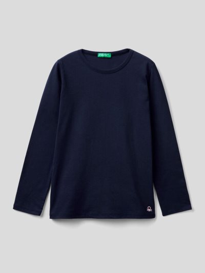 Dark Blue Kids' Benetton Long Sleeve Organic Cotton T Shirts | AU131435