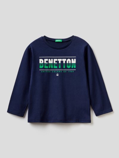 Dark Blue Kids' Benetton Long Sleeve Organic Cotton T Shirts | AU599627