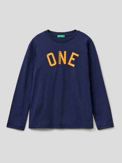 Dark Blue Kids' Benetton Long Sleeve Warm Cotton T Shirts | AU318570