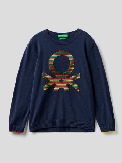 Dark Blue Kids' Benetton Multicolored Logo Sweaters | AU903998