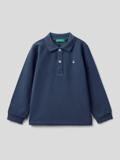 Dark Blue Kids' Benetton Organic Cotton Long Sleeve Polo Shirts | AU043899