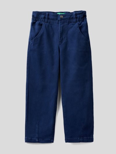 Dark Blue Kids' Benetton Paperbag Organic Cotton Trousers | AU138688