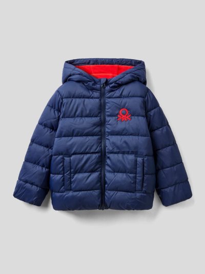 Dark Blue Kids' Benetton Puffer Hood And Logo Padded Jackets | AU302639