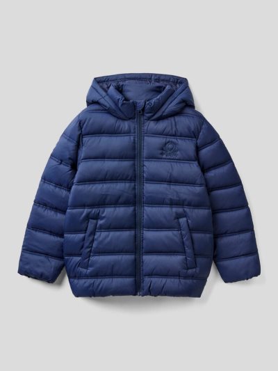 Dark Blue Kids' Benetton Puffer Hood And Logo Padded Jackets | AU642476