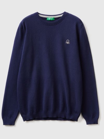 Dark Blue Kids' Benetton Pure Cotton Logo Sweaters | AU815100