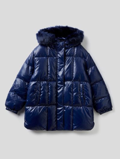 Dark Blue Kids' Benetton Rain Defender Padded Hood Puffer Jackets | AU534378