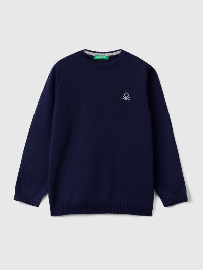 Dark Blue Kids' Benetton Regular Fit 100% Cotton Sweaters | AU853078