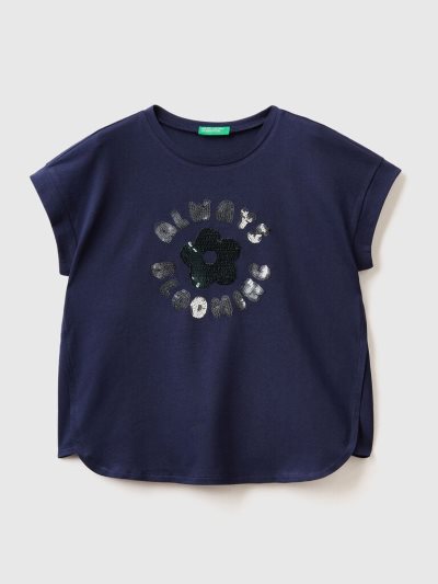 Dark Blue Kids' Benetton Reversible Sequins Short Sleeve T-shirts | AU862372