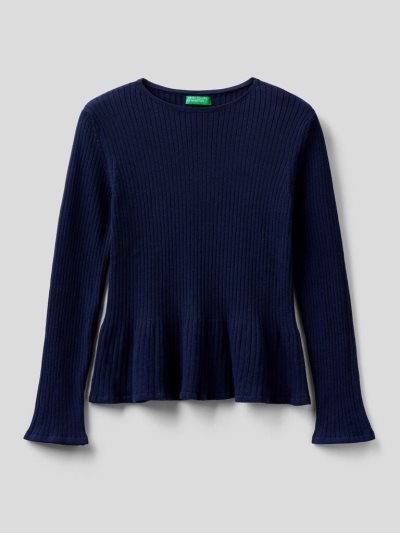 Dark Blue Kids' Benetton Ribbed Knit Flared Bottom Sweaters | AU515843