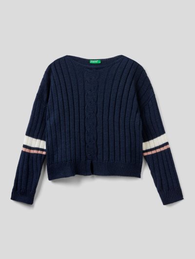 Dark Blue Kids' Benetton Ribbed Wool Blend Sweaters | AU469729