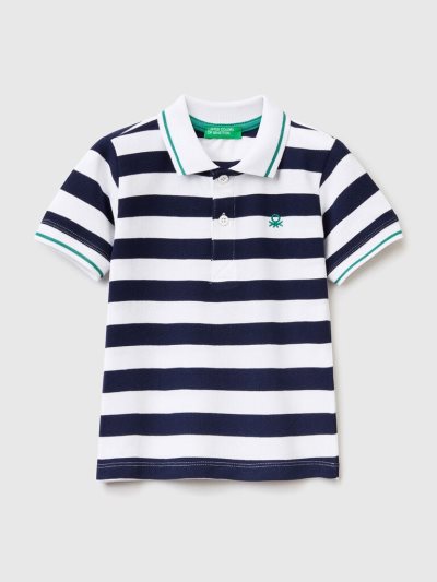 Dark Blue Kids' Benetton Short Sleeve Stripes Polo Shirts | AU758941