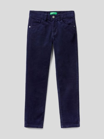 Dark Blue Kids' Benetton Slim Fit Stretch Corduroy Trousers | AU538841