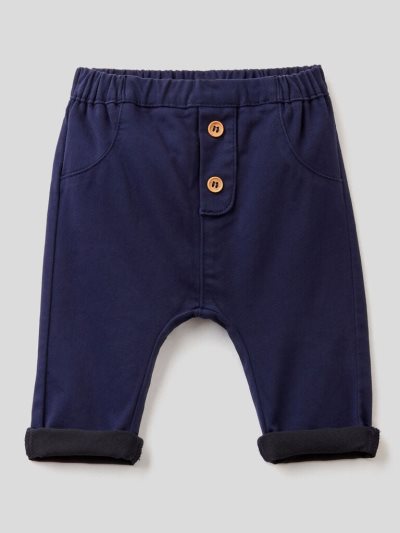 Dark Blue Kids' Benetton Stretch Cotton Blend Trousers | AU646904