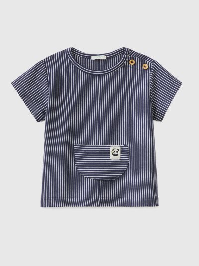 Dark Blue Kids' Benetton Striped Pocket T Shirts | AU544690