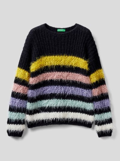 Dark Blue Kids' Benetton Striped Wool Blend Sweaters | AU857012