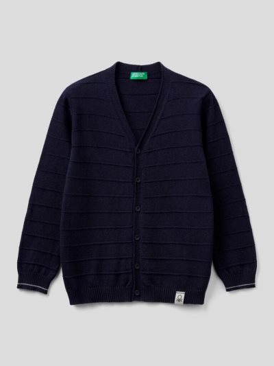 Dark Blue Kids' Benetton V-neck Knit Cardigan | AU862017