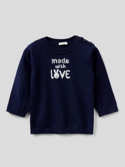 Dark Blue Kids' Benetton Warm Cotton Inlay Sweaters | AU760270