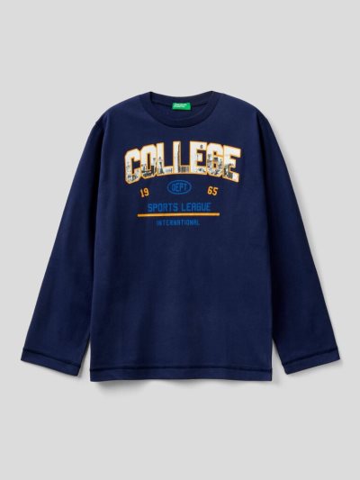 Dark Blue Kids' Benetton Warm Photo Print Long Sleeve T-shirts | AU802294