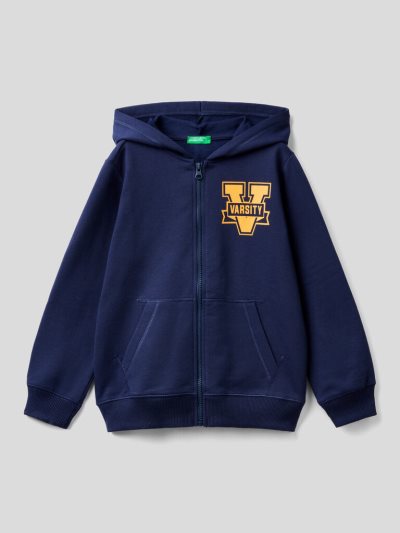 Dark Blue Kids' Benetton Warm Printed Zip Hoodie | AU212926