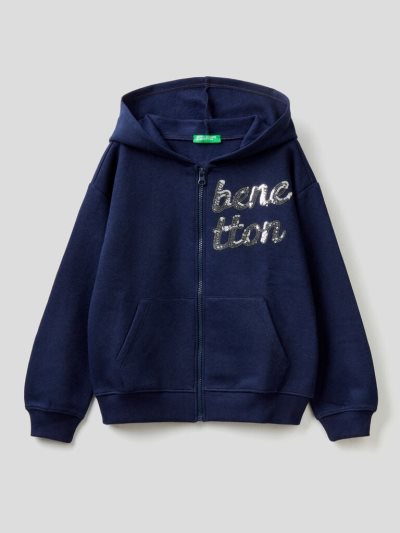 Dark Blue Kids' Benetton Warm Sequins Hoodie | AU444881