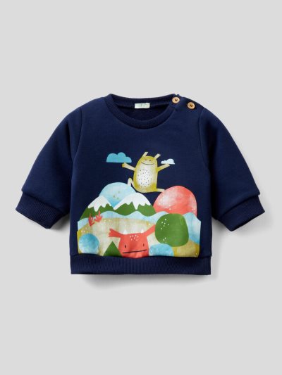 Dark Blue Kids' Benetton Water-based Print Hoodie | AU487741