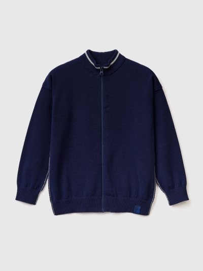 Dark Blue Kids' Benetton Zip-up Cotton Cardigan | AU529520