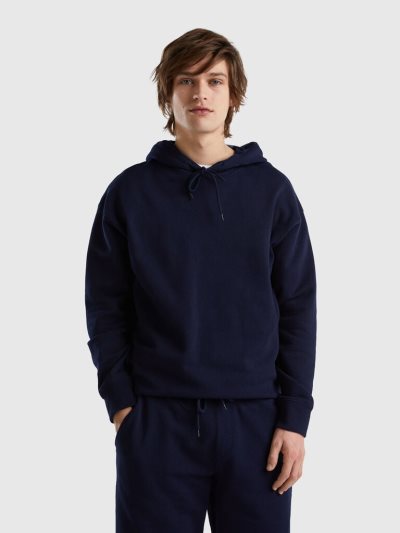 Dark Blue Men's Benetton 100% Cotton Hoodie | AU476854