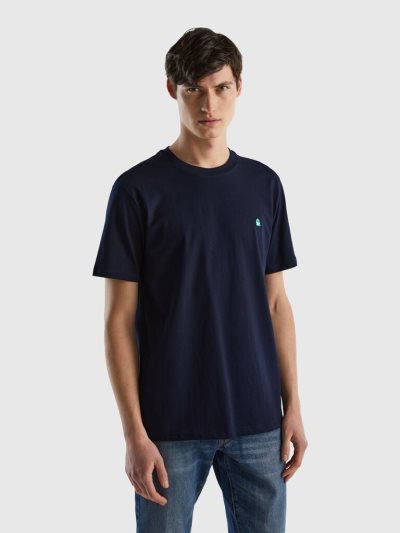 Dark Blue Men's Benetton 100% Organic Cotton Basic Short Sleeve T-shirts | AU047960