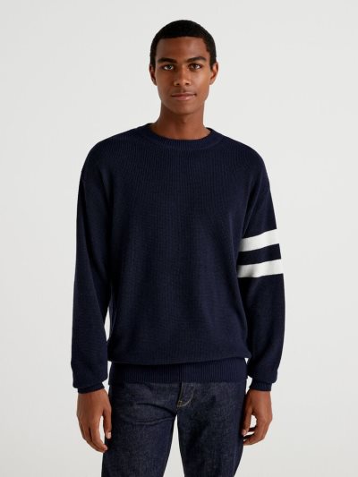 Dark Blue Men's Benetton Cashmere And Wool Blend Crew Neck Sweaters | AU840813