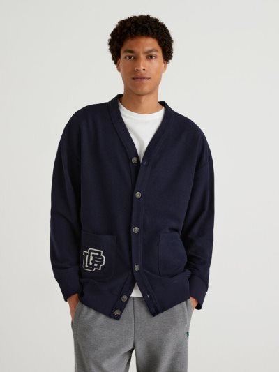 Dark Blue Men's Benetton College-style Sweat Cardigan | AU503163