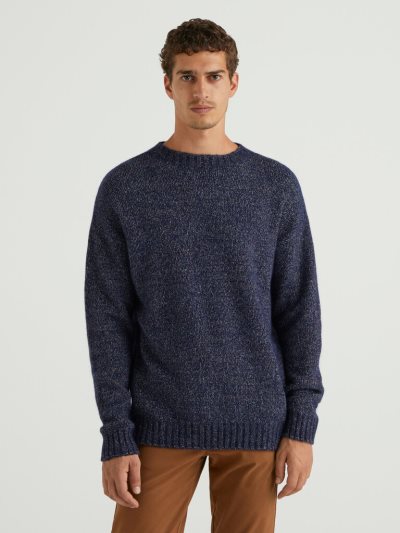 Dark Blue Men's Benetton Crew Neck Wool Blend Sweaters | AU711144