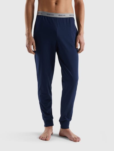 Dark Blue Men's Benetton Elastic Logo Trousers | AU323319