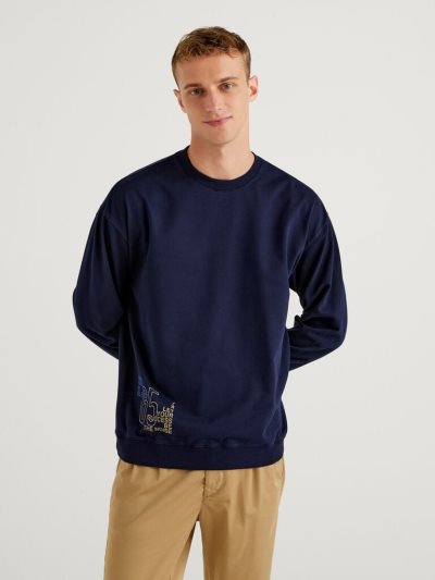 Dark Blue Men's Benetton Lightweight Organic Cotton Sweatshirt | AU876197